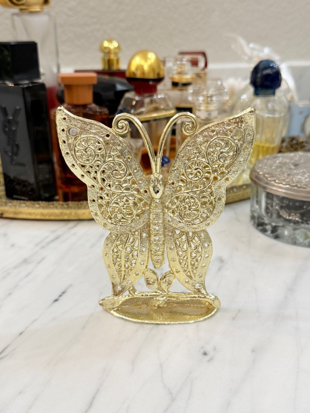 Vintage Gold Butterfly Filigree Earring Holder